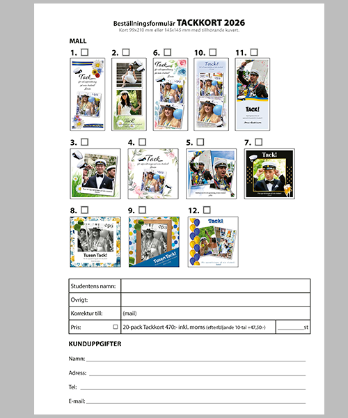 Student tackkort beställningsformulär