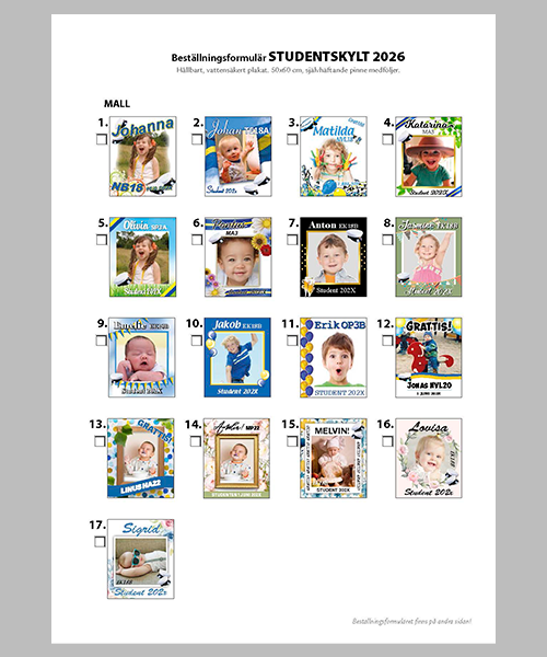 Studentskylt beställningsformulär